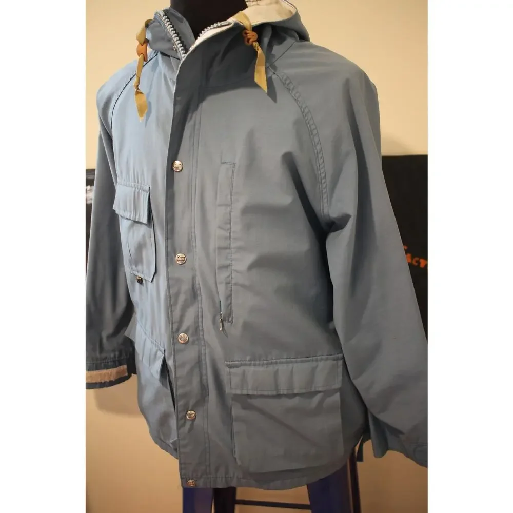 Vintage Woolrich Hooded Jacket Large Slate Blue Full Zip Snap Front Casual